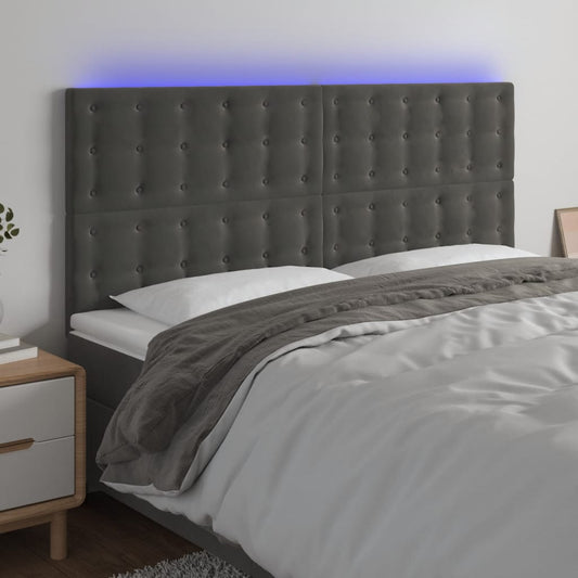 Testiera a LED GrigioScuro 160x5x118/128cm in Velluto - homemem39