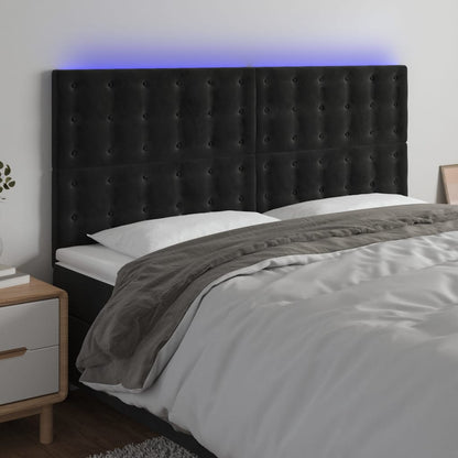 Testiera a LED Nera 160x5x118/128 cm in Velluto - homemem39