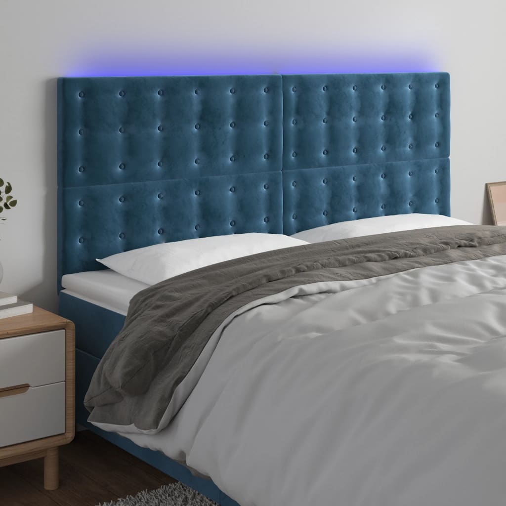Testiera a LED Blu Scuro 160x5x118/128 cm in Velluto - homemem39