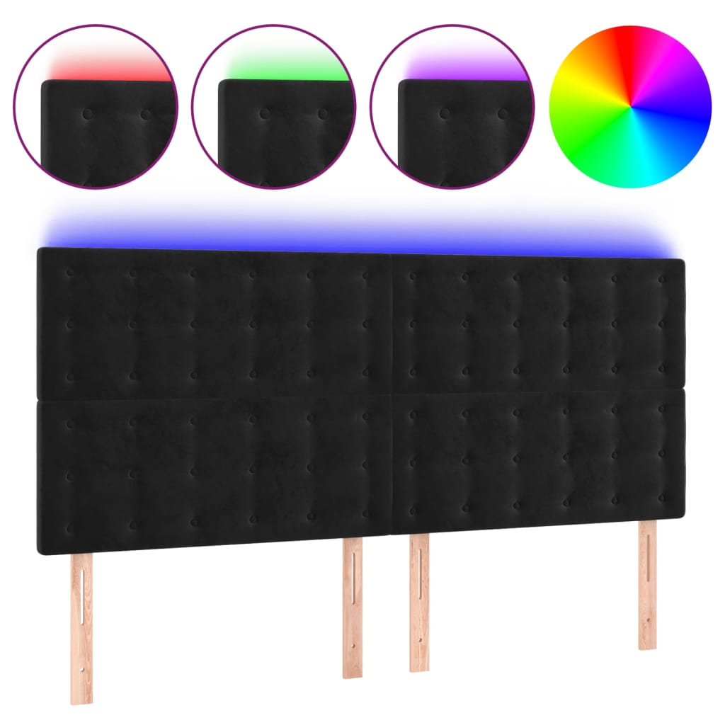 Testiera a LED Nera 180x5x118/128 cm in Velluto - homemem39