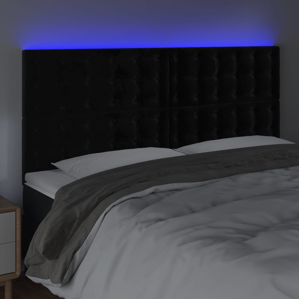 Testiera a LED Nera 180x5x118/128 cm in Velluto - homemem39