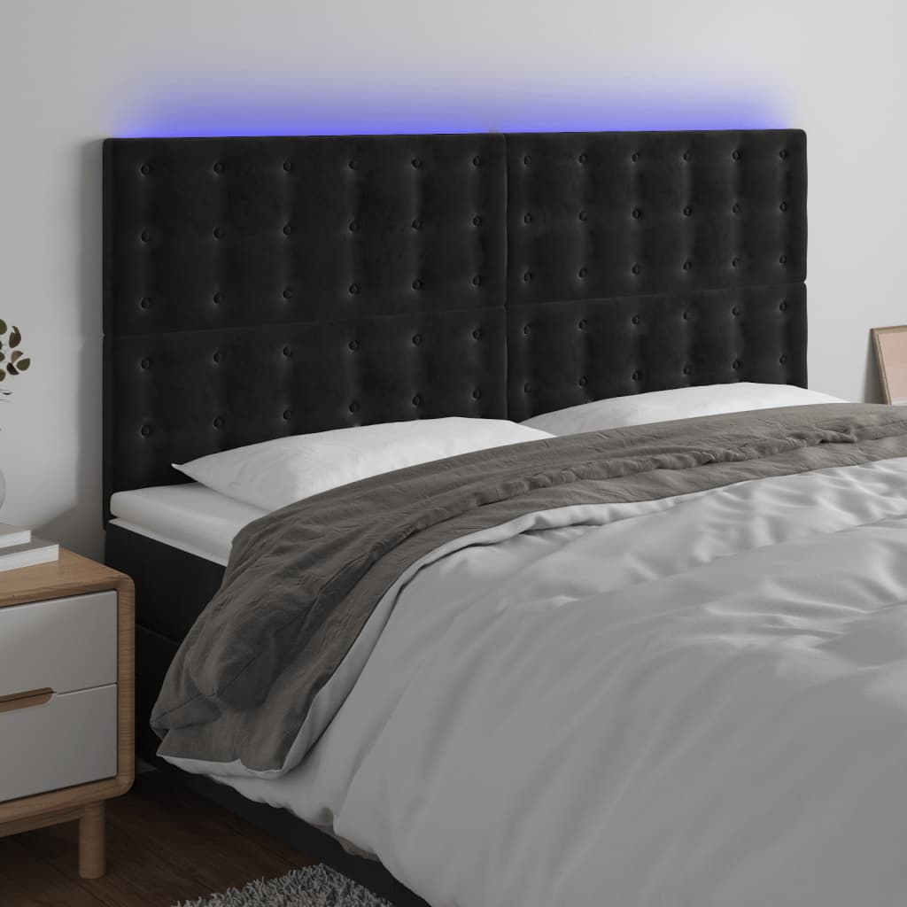 Testiera a LED Nera 180x5x118/128 cm in Velluto - homemem39