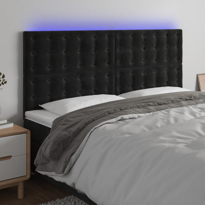 Testiera a LED Nera 180x5x118/128 cm in Velluto - homemem39