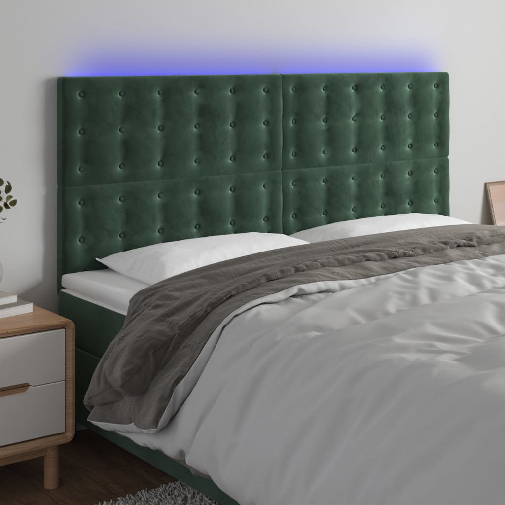 Testiera a LED Verde Scuro 200x5x118/128 cm in Velluto - homemem39