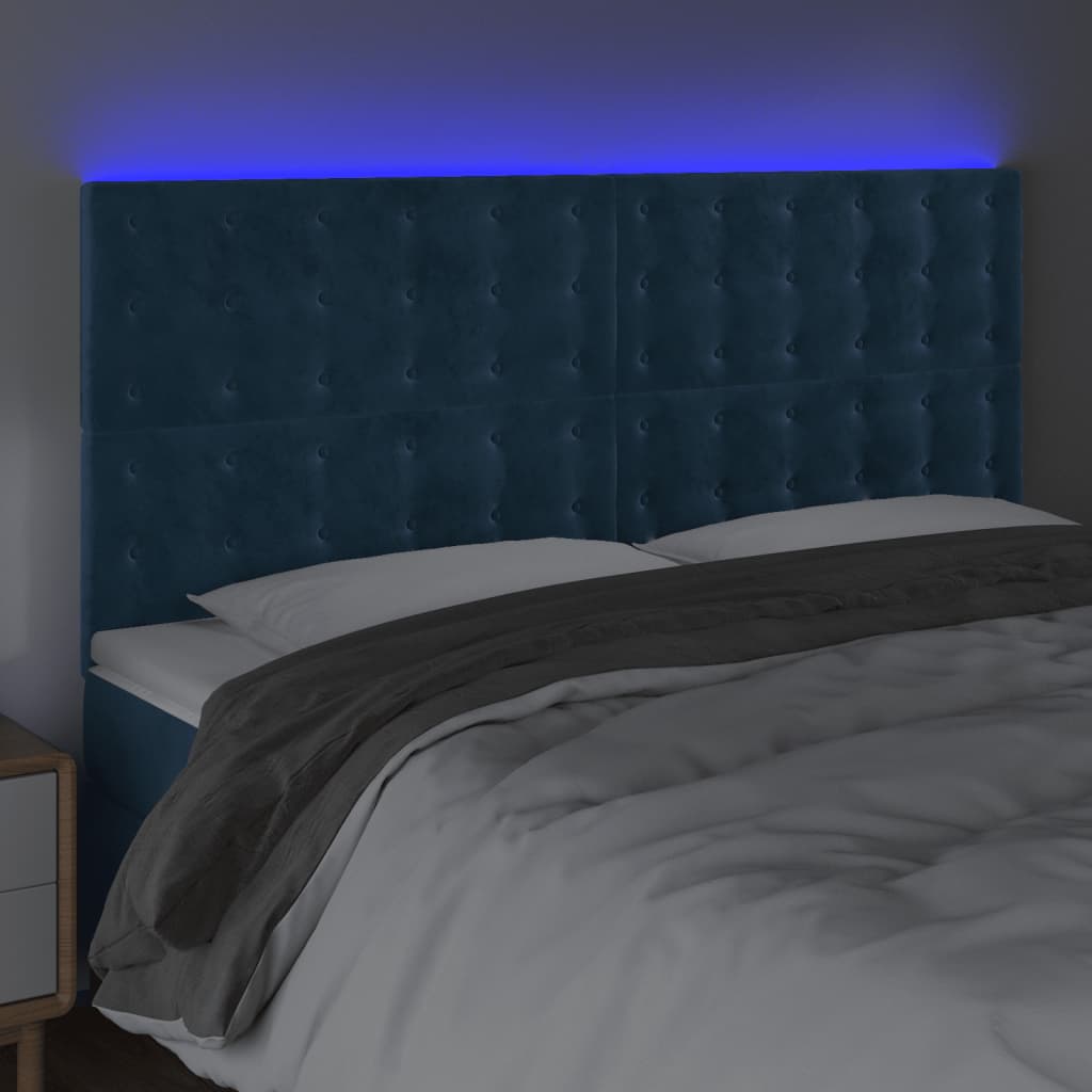Testiera a LED Blu Scuro 200x5x118/128 cm in Velluto - homemem39