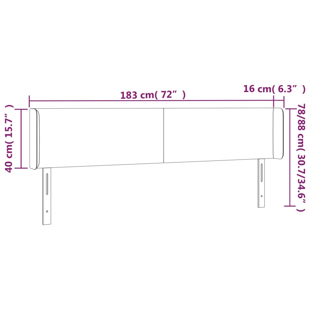 Testiera a LED Grigio Scuro 183x16x78/88 cm in Tessuto - homemem39