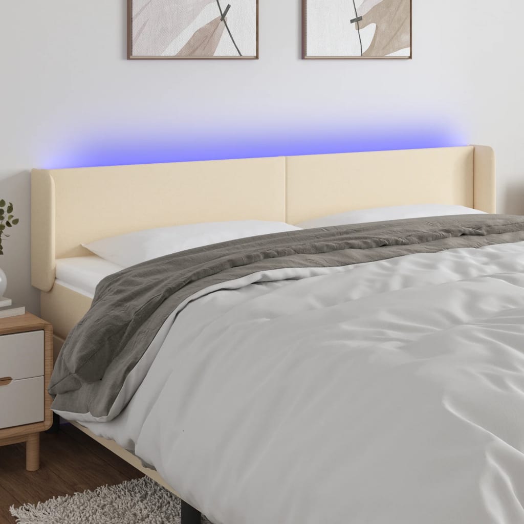Testiera a LED Crema 203x16x78/88 cm in Tessuto - homemem39