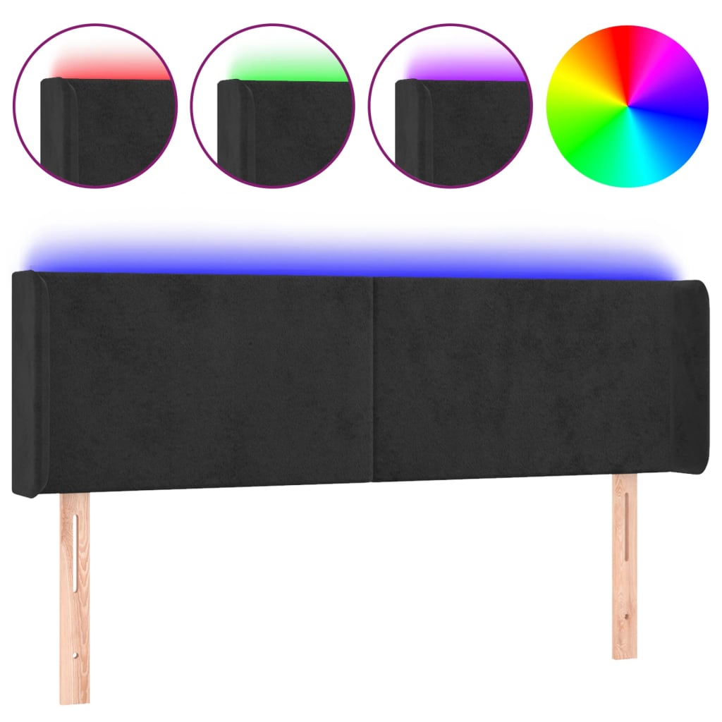 Testiera a LED Nera 147x16x78/88 cm in Velluto - homemem39