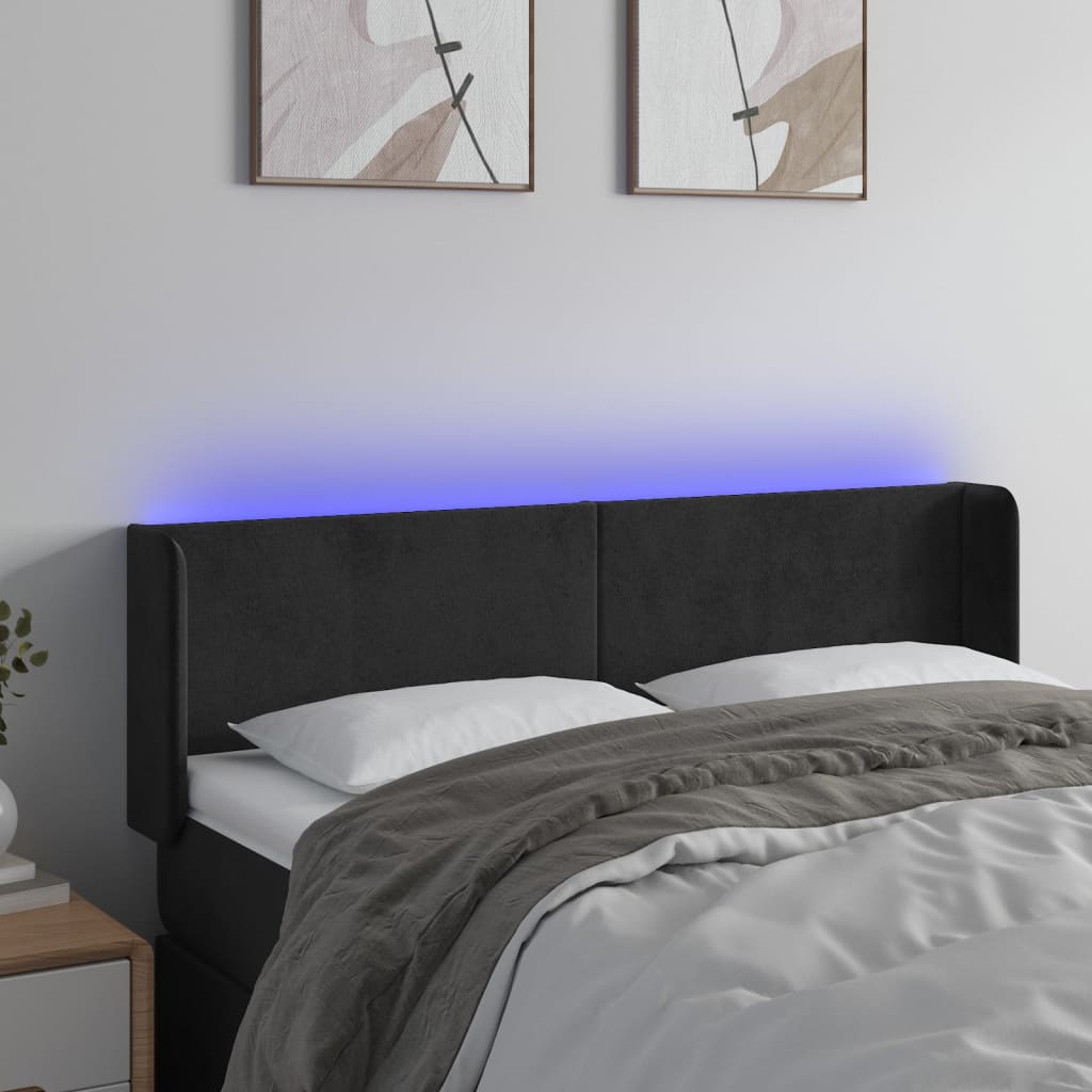 Testiera a LED Nera 147x16x78/88 cm in Velluto - homemem39