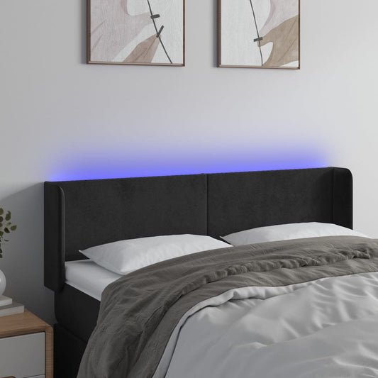 Testiera a LED Nera 147x16x78/88 cm in Velluto - homemem39