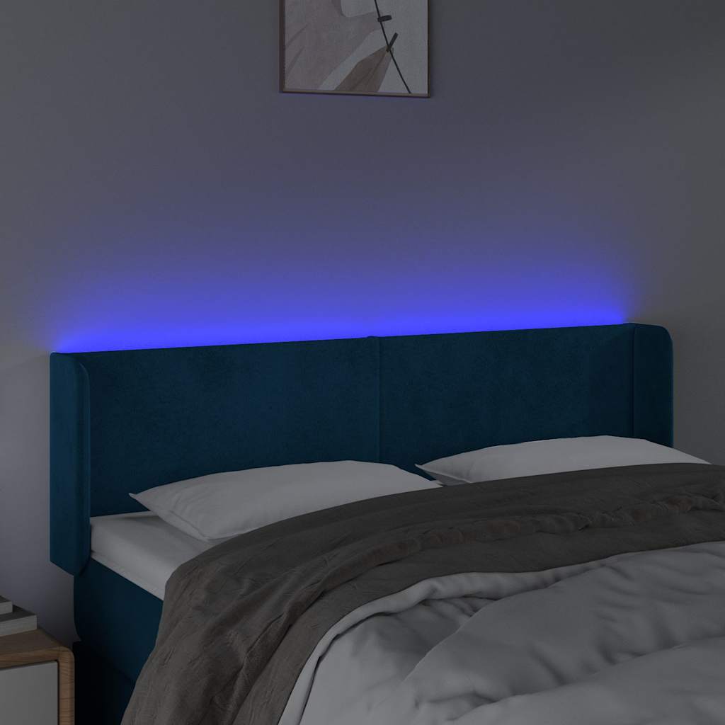 Testiera a LED Blu Scuro 147x16x78/88 cm in Velluto