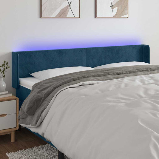 Testiera a LED Blu Scuro 183x16x78/88 cm in Velluto