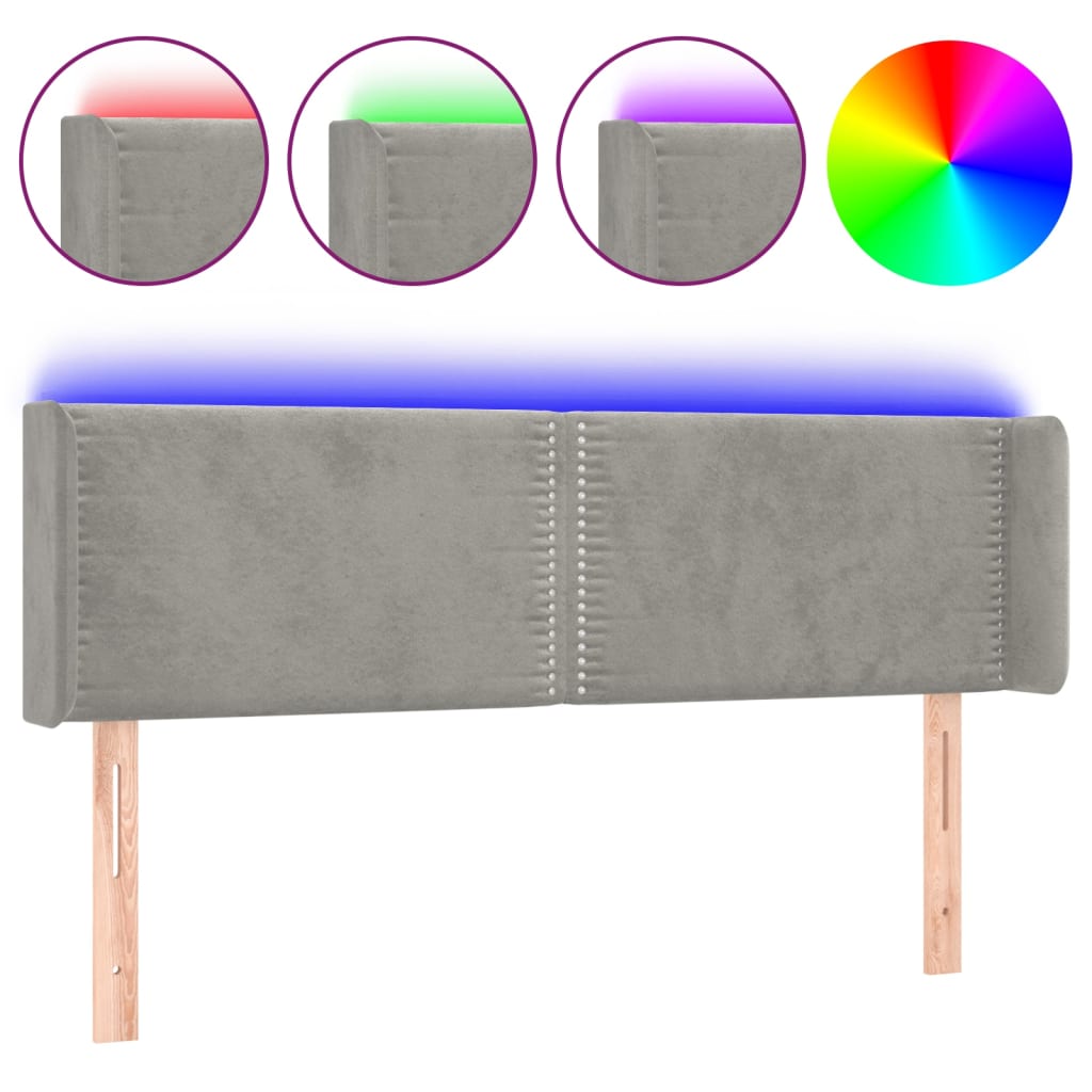 Testiera Grigio Chiaro a LED 147x16x78/88 cm in Velluto - homemem39