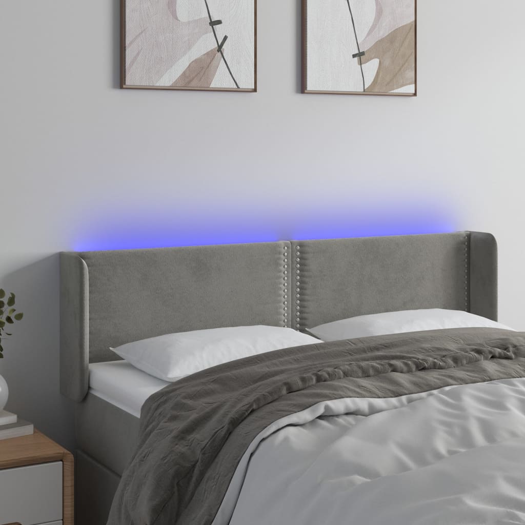 Testiera Grigio Chiaro a LED 147x16x78/88 cm in Velluto - homemem39