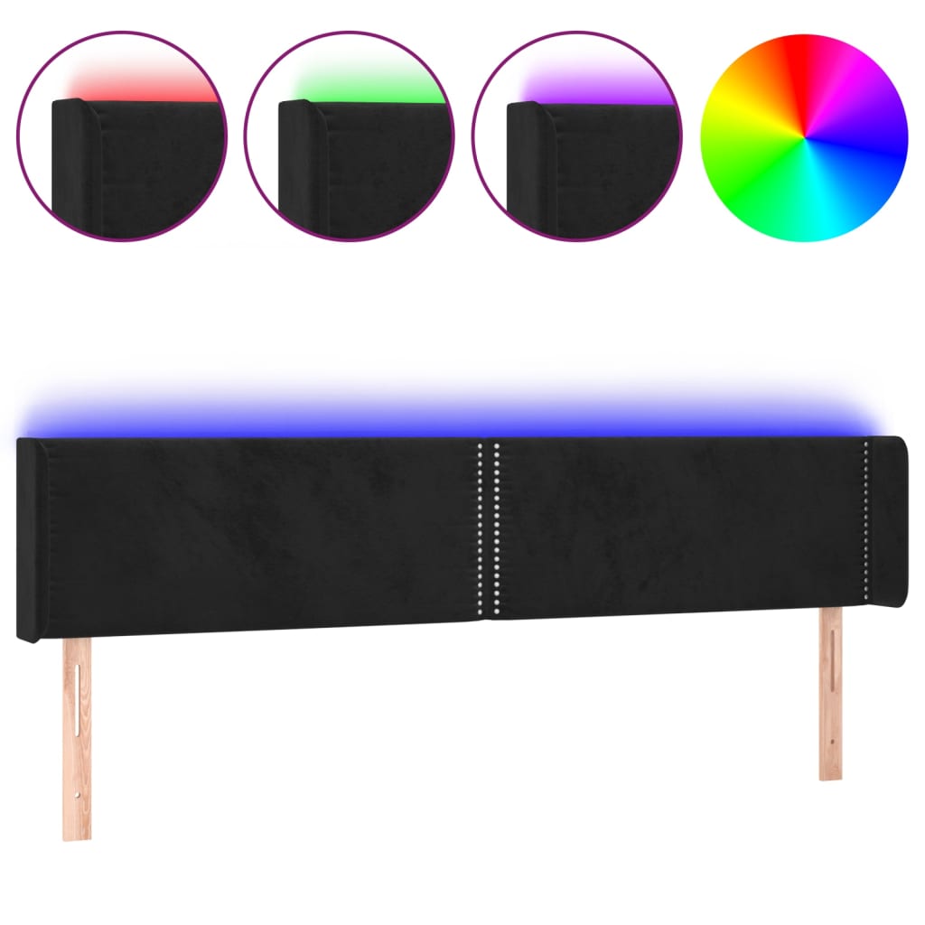 Testiera a LED Nera 183x16x78/88 cm in Velluto - homemem39