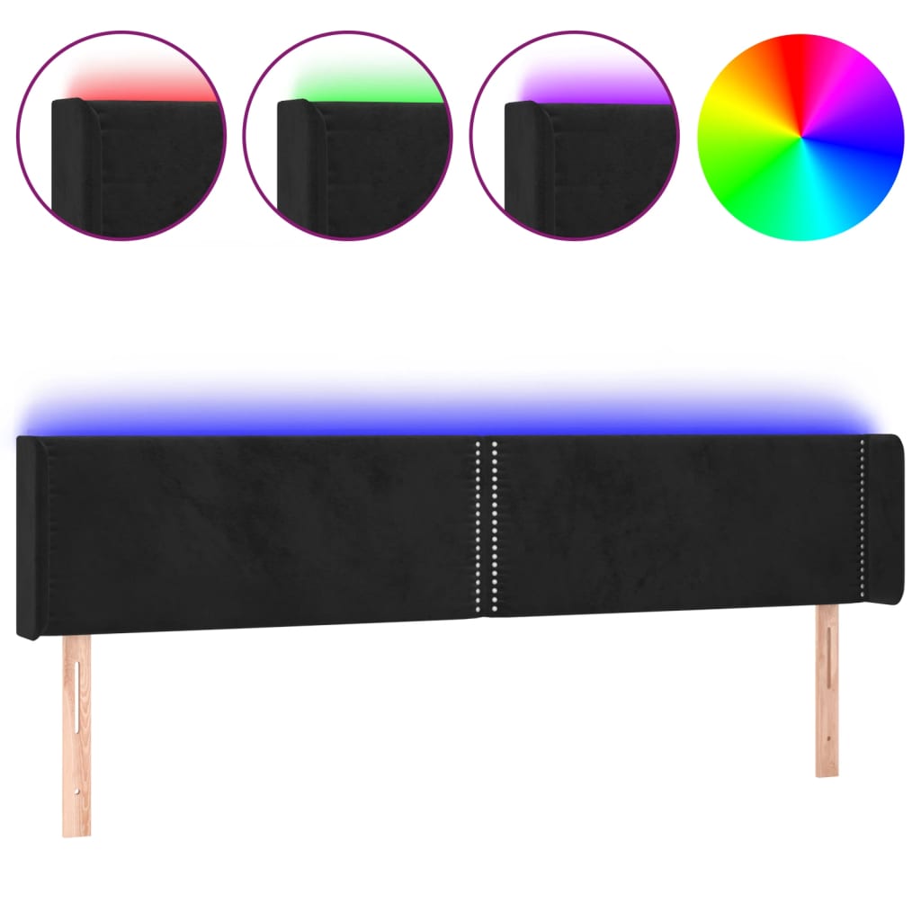 Testiera a LED Nera 203x16x78/88 cm in Velluto - homemem39