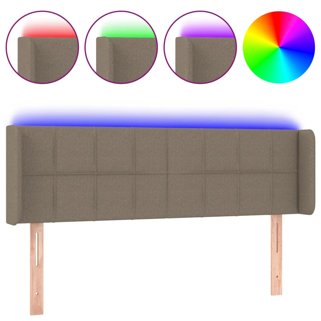 Testiera a LED Tortora 147x16x78/88 cm in Tessuto - homemem39