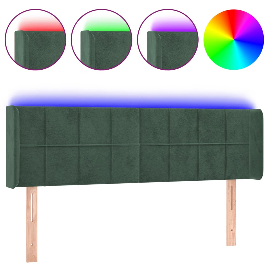 Testiera a LED Verde Scuro 147x16x78/88 cm in Velluto - homemem39