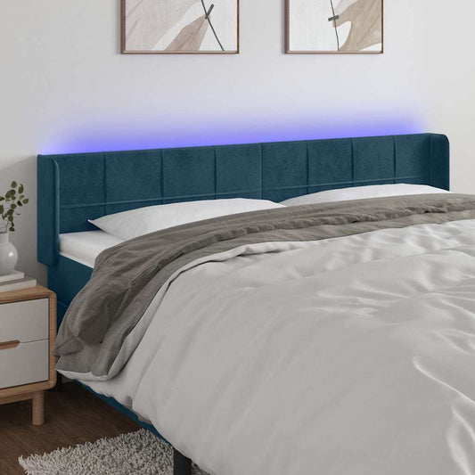 Testiera a LED Blu Scuro 163x16x78/88 cm in Velluto