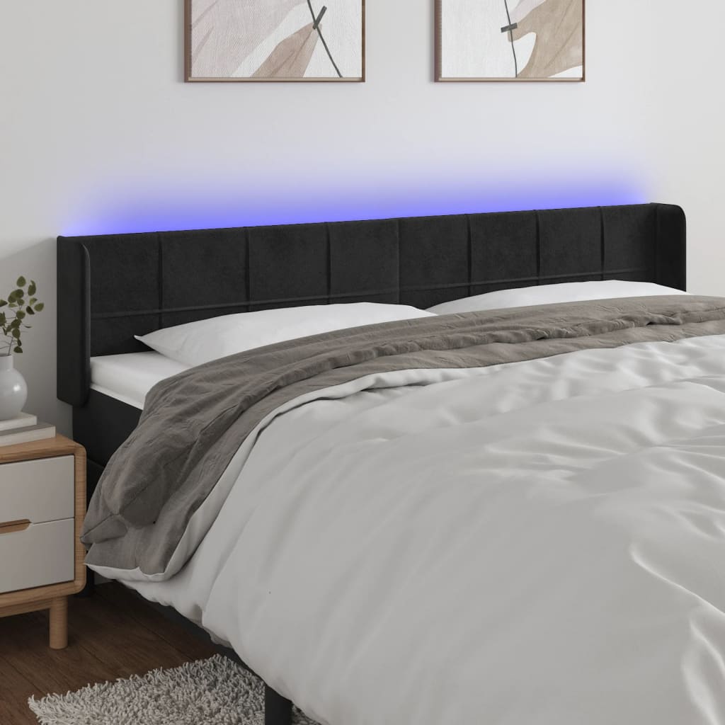 Testiera a LED Nera 183x16x78/88 cm in Velluto | homemem39