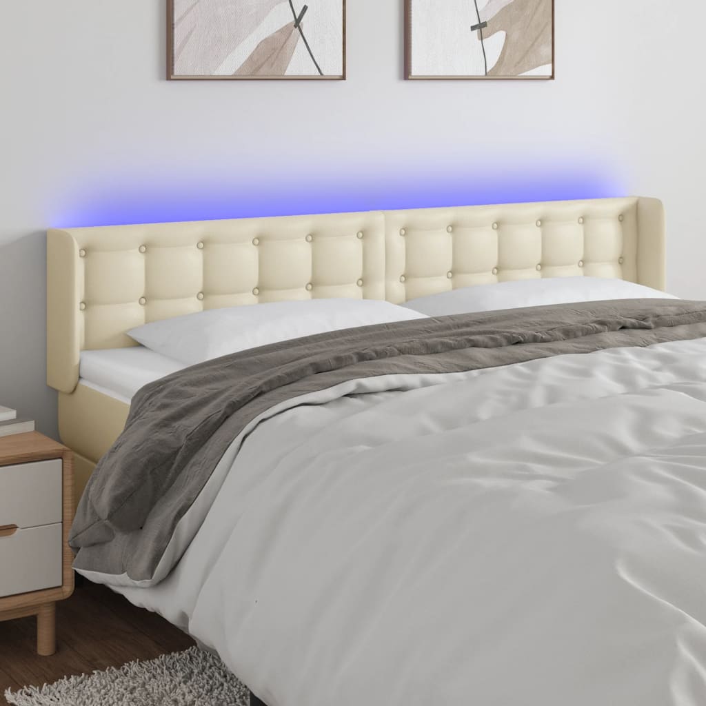 Testiera a LED Crema 203x16x78/88 cm in Similpelle | homemem39