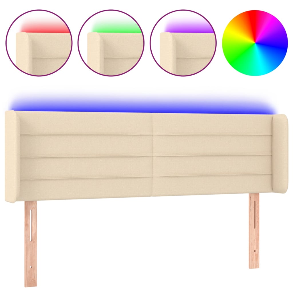 Testiera a LED Crema 147x16x78/88 cm in Tessuto - homemem39