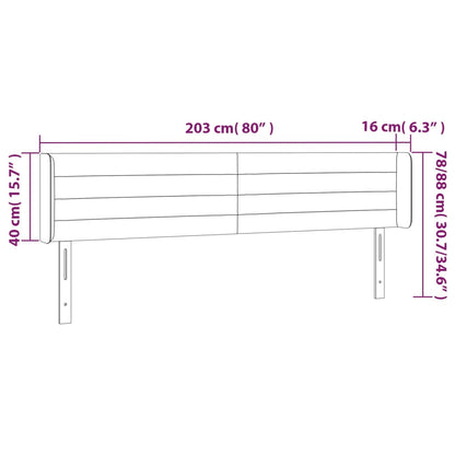 Testiera a LED Nera 203x16x78/88 cm in Tessuto