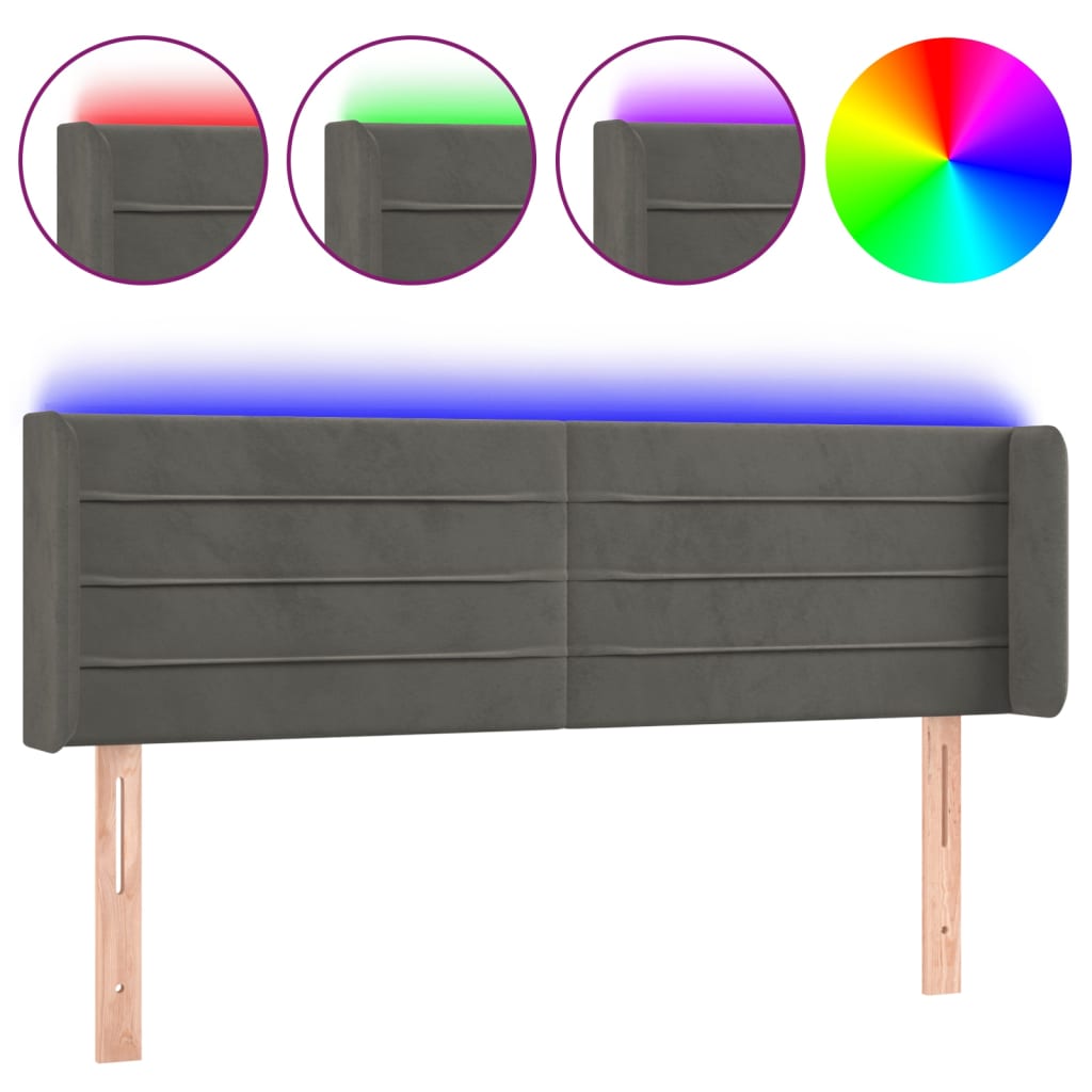 Testiera a LED Grigio Scuro 147x16x78/88 cm in Velluto - homemem39