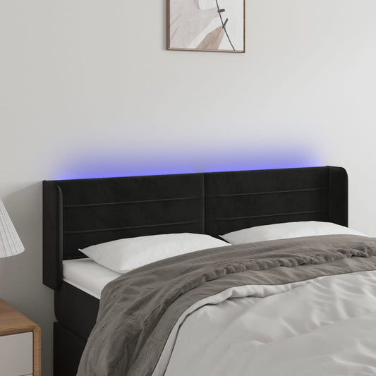 Testiera a LED Nera 147x16x78/88 cm in Velluto - homemem39