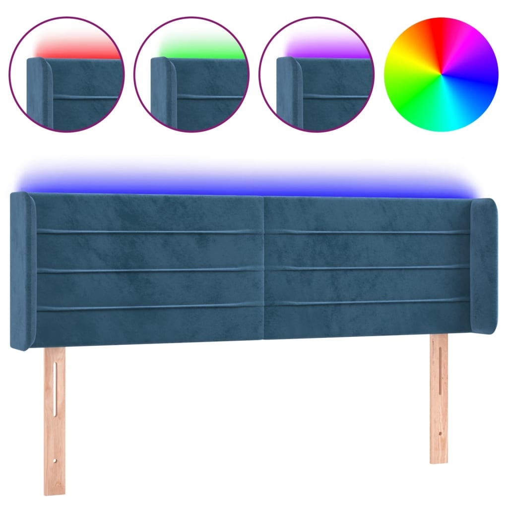 Testiera a LED Blu Scuro 147x16x78/88 cm in Velluto - homemem39