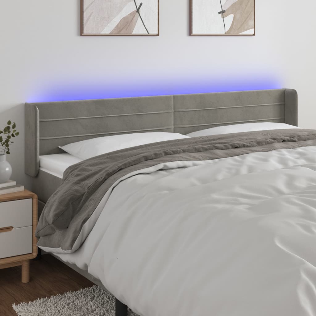 Testiera a LED Grigio Chiaro 163x16x78/88 cm in Velluto - homemem39