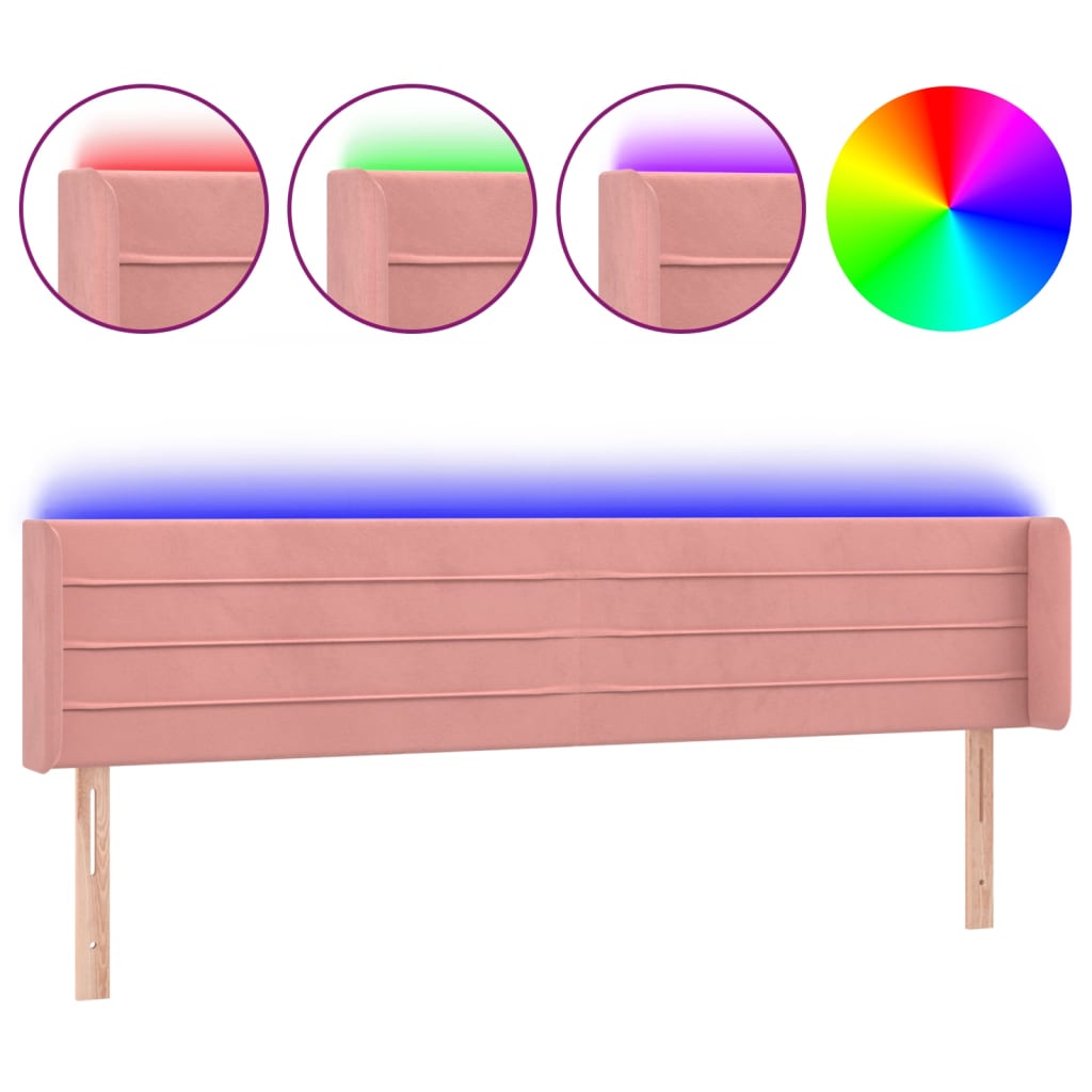 Testiera a LED Rosa 203x16x78/88 cm in Velluto - homemem39