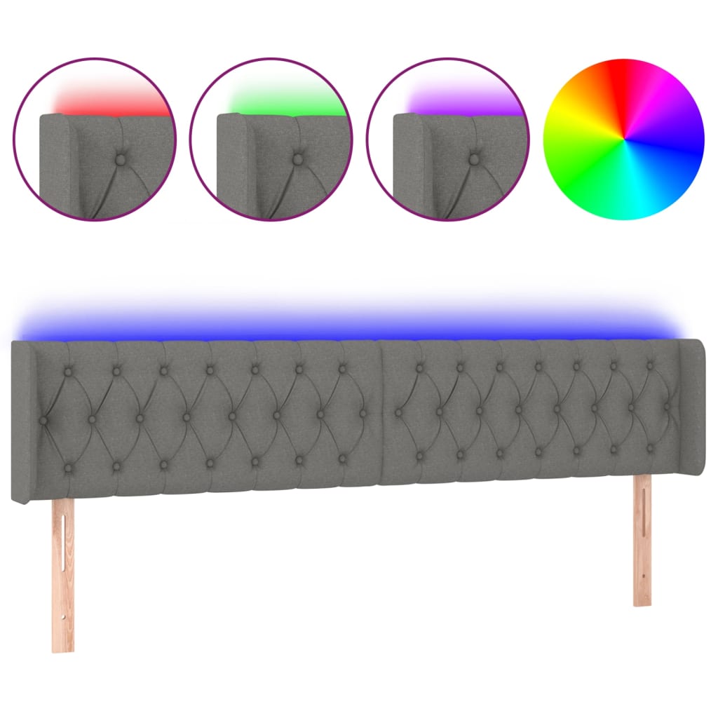 Testiera a LED Grigio Scuro 183x16x78/88 cm in Tessuto - homemem39
