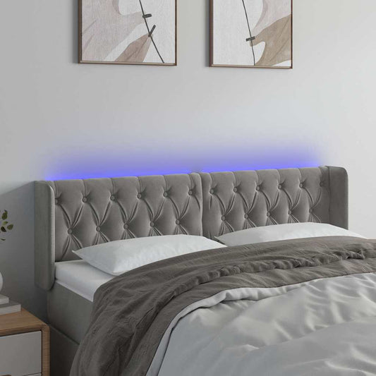 Testiera a LED Grigio Chiaro 163x16x78/88 cm in Velluto