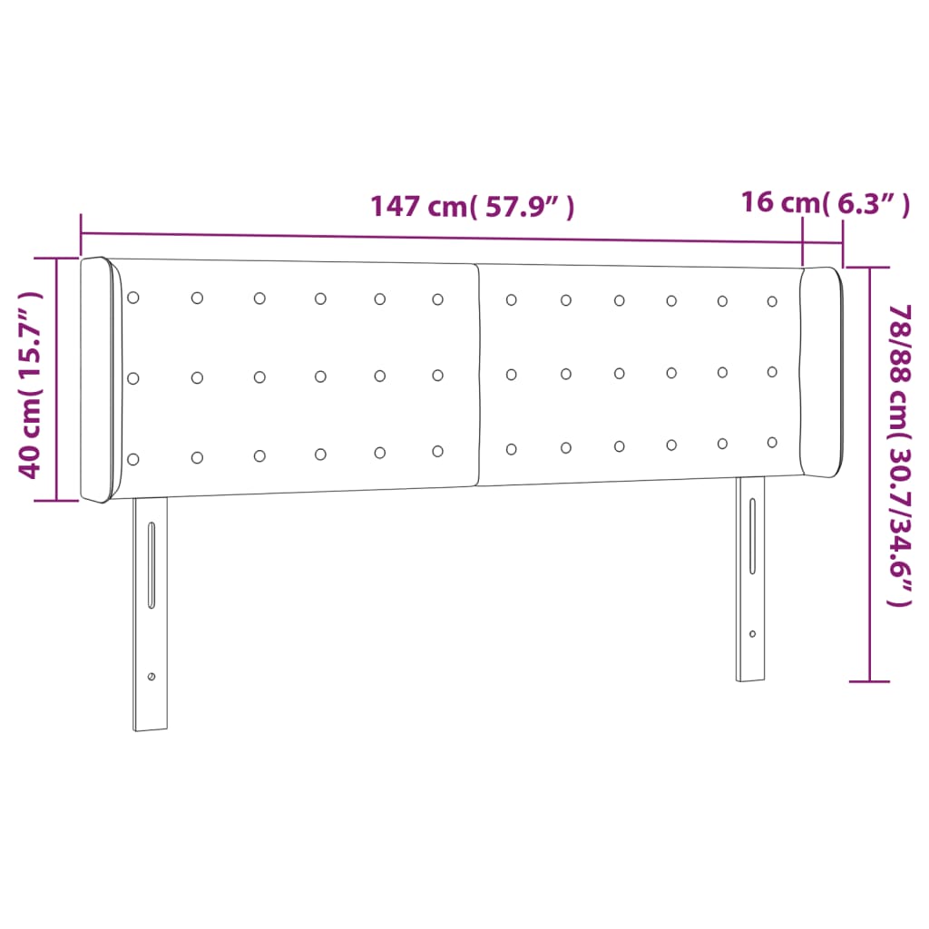 Testiera a LED Marrone Scuro 147x16x78/88 cm in Tessuto