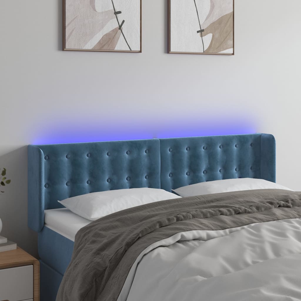 Testiera a LED Blu Scuro 147x16x78/88 cm in Velluto - homemem39