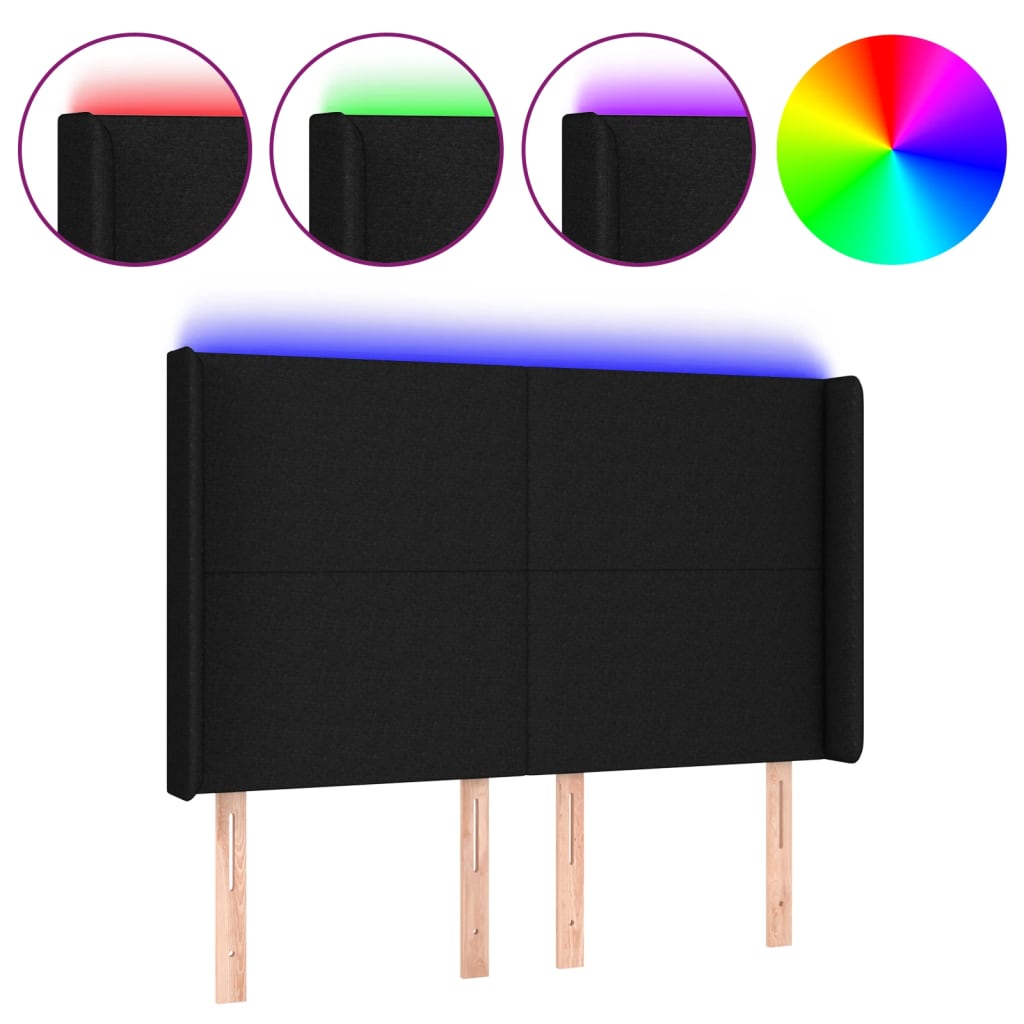 Testiera a LED Nera 147x16x118/128 cm in Tessuto - homemem39