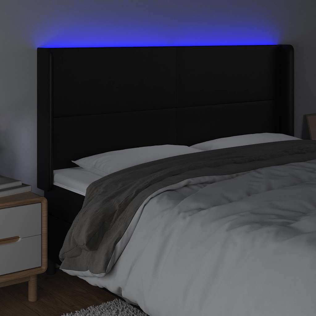 Testiera a LED Nera 163x16x118/128 cm in Similpelle