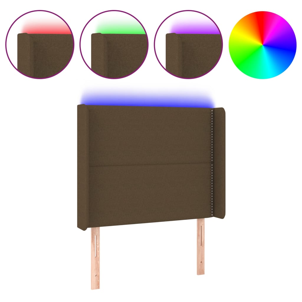 Testiera a LED Marrone Scuro 93x16x118/128 cm in Tessuto