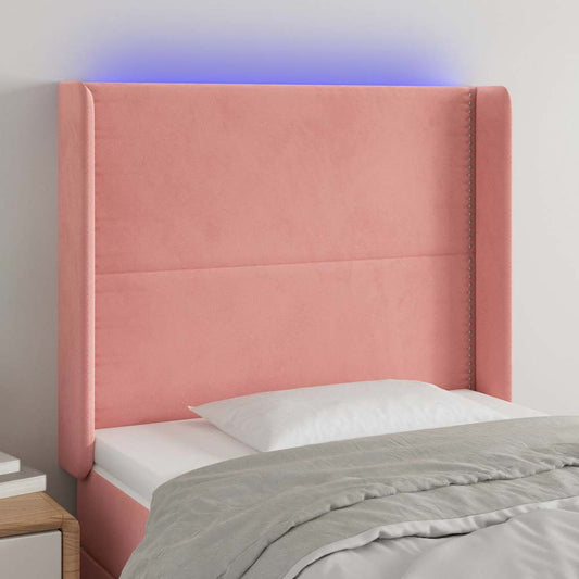 Testiera a LED Nera 93x16x118/128 cm in Velluto