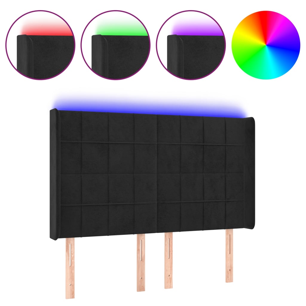 Testiera a LED Nera 147x16x118/128 cm in Velluto - homemem39