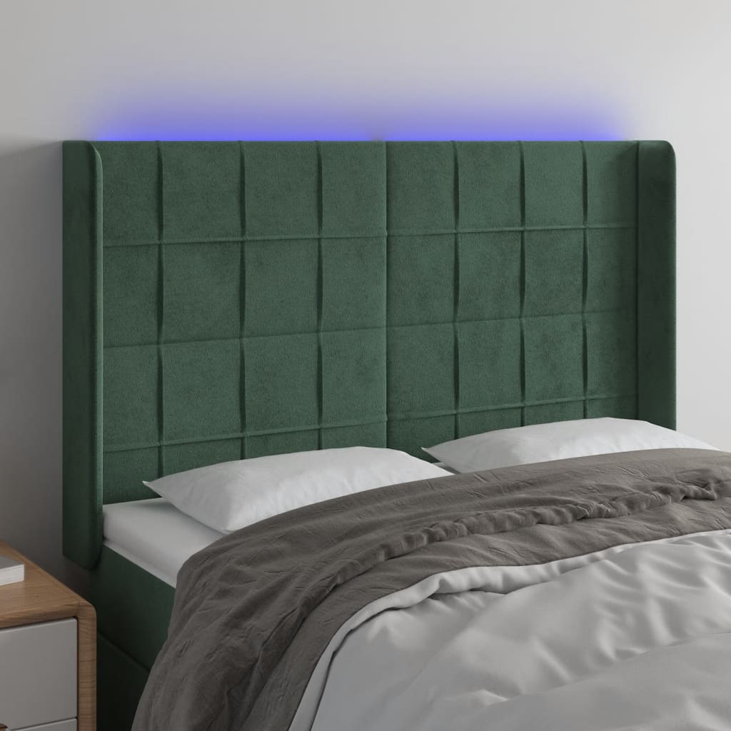 Testiera a LED Verde Scuro 147x16x118/128 cm in Velluto - homemem39