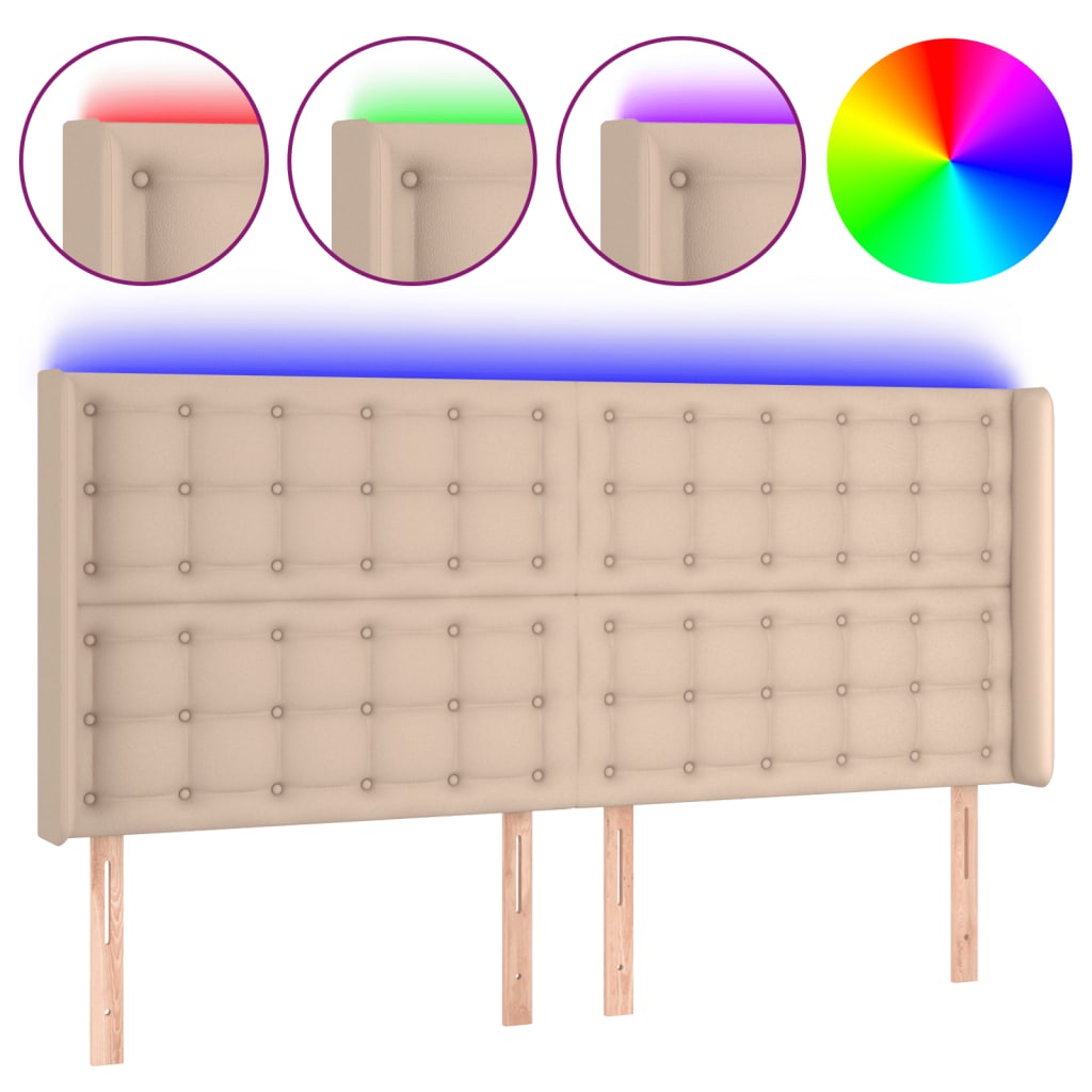 Testiera a LED Cappuccino 147x16x118/128 cm in Similpelle