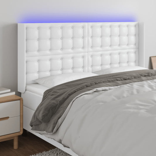 Testiera a LED Bianco 163x16x118/128 cm in Similpelle | homemem39