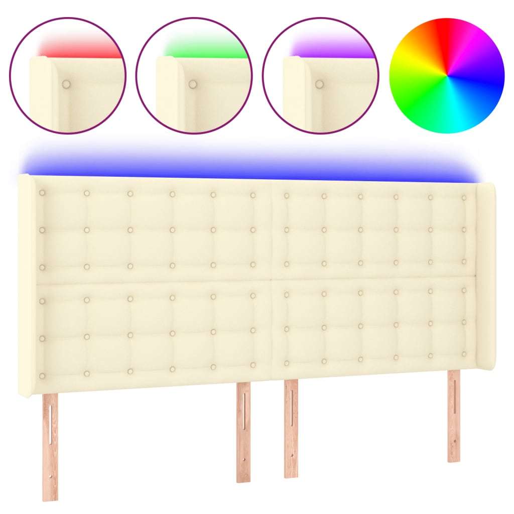 Testiera a LED Crema 203x23x118/128 cm in Similpelle | homemem39