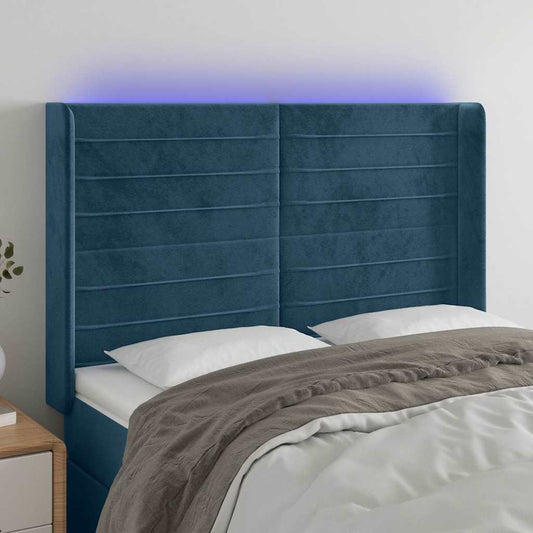 Testiera a LED Blu Scuro 147x16x118/128 cm in Velluto