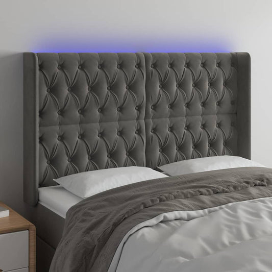 Testiera a LED Grigio Scuro 163x16x118/128cm in Velluto - homemem39