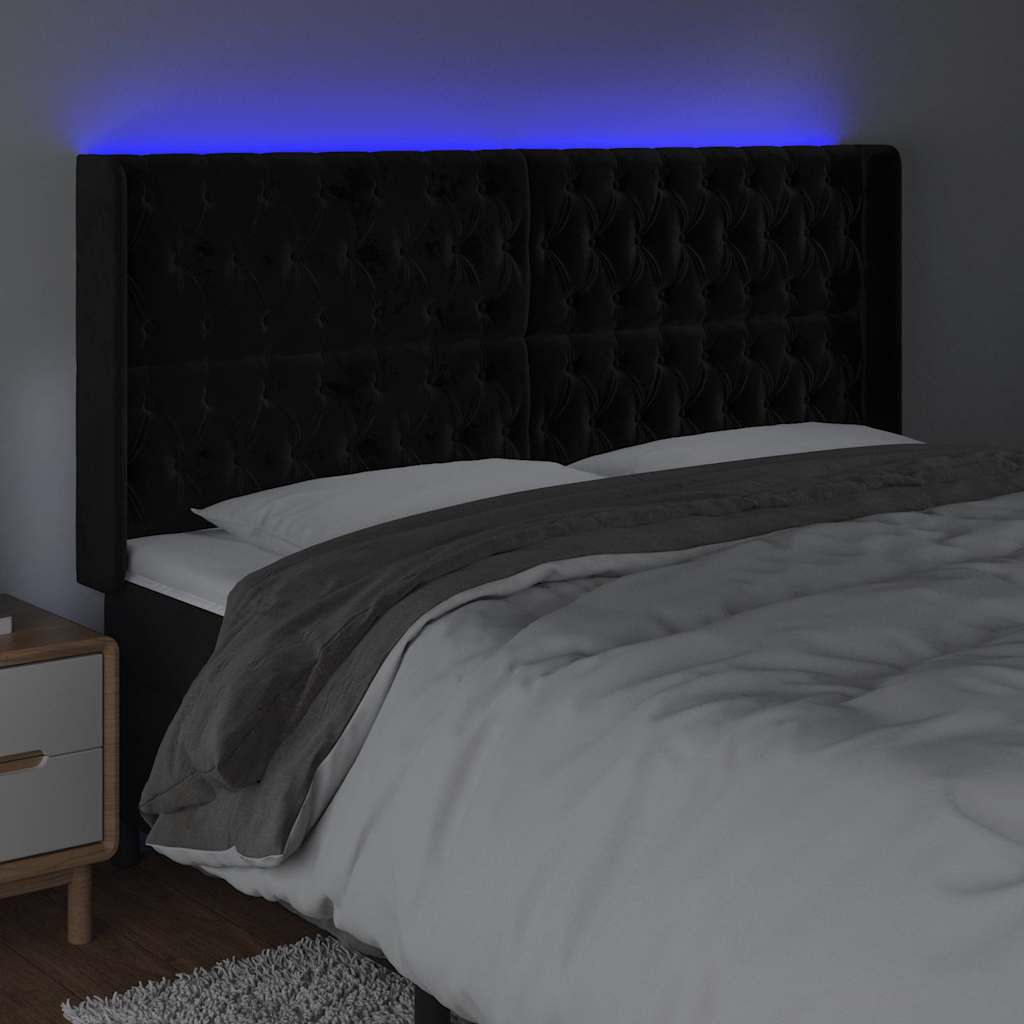 Testiera a LED Nera 183x16x118/128 cm in Velluto | homemem39