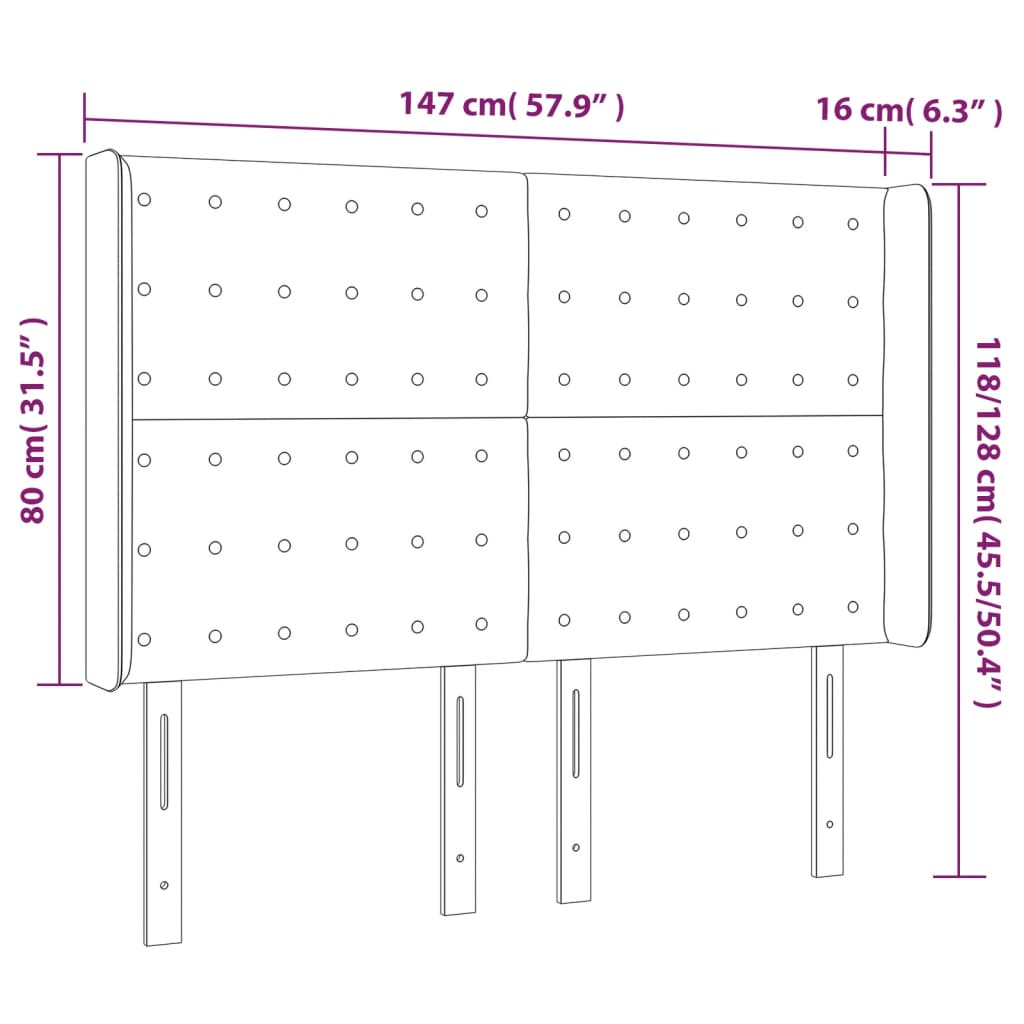 Testiera a LED Crema 147x16x118/128 cm in Tessuto | homemem39