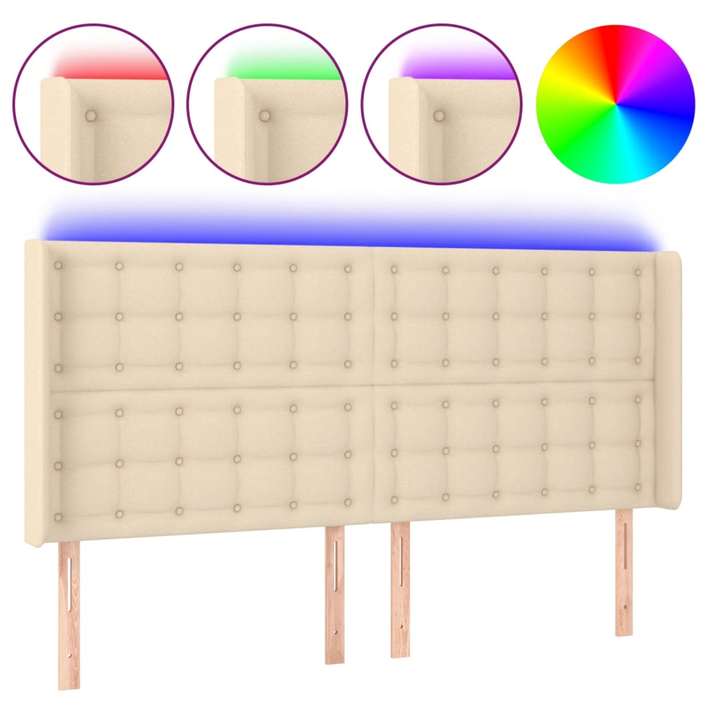 Testiera a LED Crema 163x16x118/128 cm in Tessuto | homemem39
